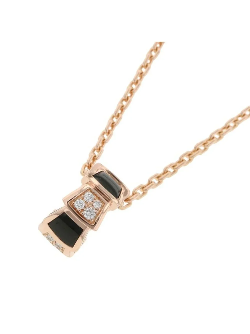 Bvlgari Necklace Serpenti Viper Onyx Diamond 18k Pink Gold Pendant